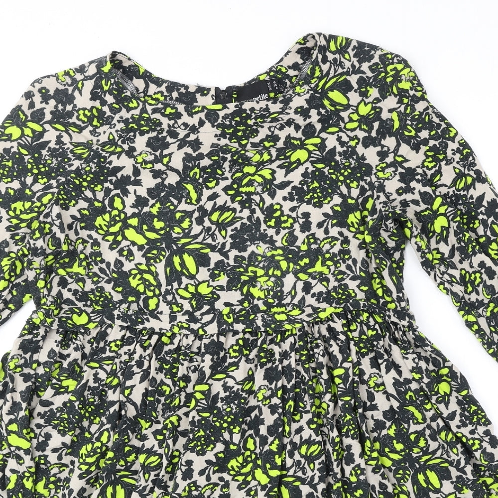 ASOS Womens Green Geometric Viscose A-Line Size 10 Round Neck Zip