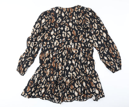 New Look Womens Brown Animal Print Polyester Fit & Flare Size 8 V-Neck Pullover - Leopard Pattern