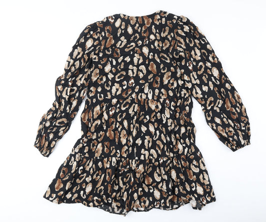 New Look Womens Brown Animal Print Polyester Fit & Flare Size 8 V-Neck Pullover - Leopard Pattern