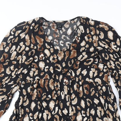 New Look Womens Brown Animal Print Polyester Fit & Flare Size 8 V-Neck Pullover - Leopard Pattern