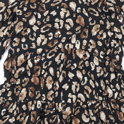 New Look Womens Brown Animal Print Polyester Fit & Flare Size 8 V-Neck Pullover - Leopard Pattern