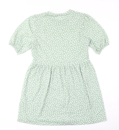 Stradivarius Womens Green Polka Dot Polyester Fit & Flare Size M Round Neck Pullover