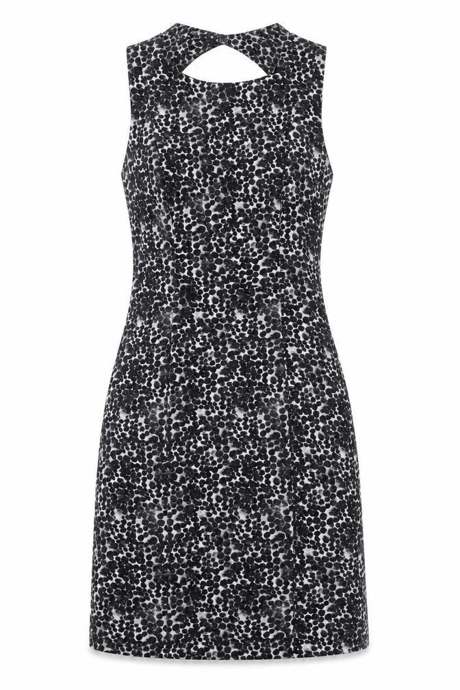 H&M Womens Black Geometric Polyester A-Line Size 8 Round Neck Zip