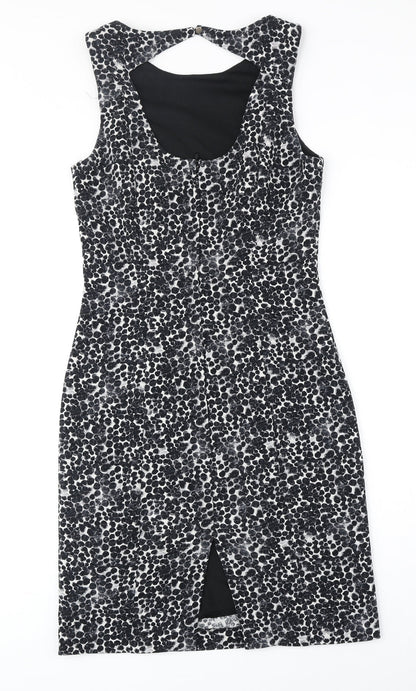 H&M Womens Black Geometric Polyester A-Line Size 8 Round Neck Zip