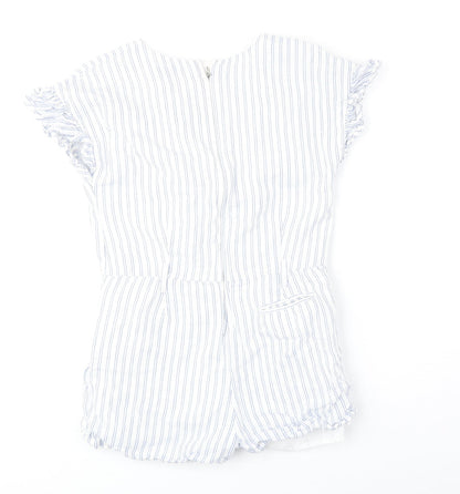 Autograph Girls White Striped Linen Playsuit One-Piece Size 9-10 Years Zip