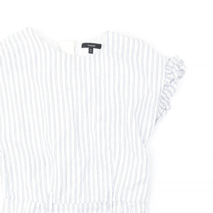Autograph Girls White Striped Linen Playsuit One-Piece Size 9-10 Years Zip