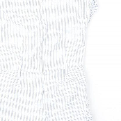 Autograph Girls White Striped Linen Playsuit One-Piece Size 9-10 Years Zip