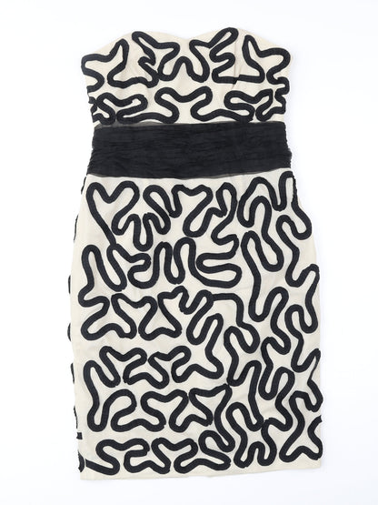 Coast Womens Black Geometric Polyester Bodycon Size 10 Off the Shoulder Zip