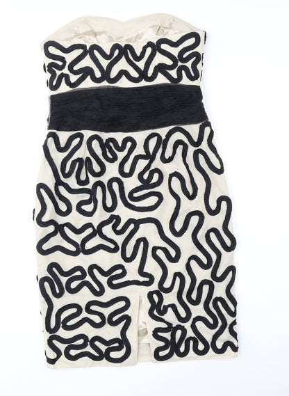 Coast Womens Black Geometric Polyester Bodycon Size 10 Off the Shoulder Zip