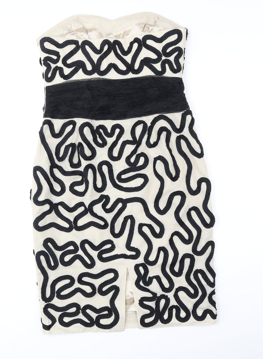 Coast Womens Black Geometric Polyester Bodycon Size 10 Off the Shoulder Zip