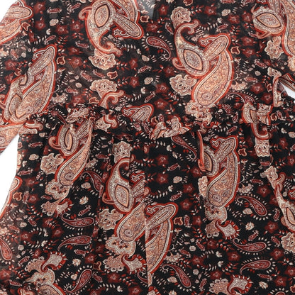Zara Womens Orange Paisley Polyester Shirt Dress Size S Collared Button