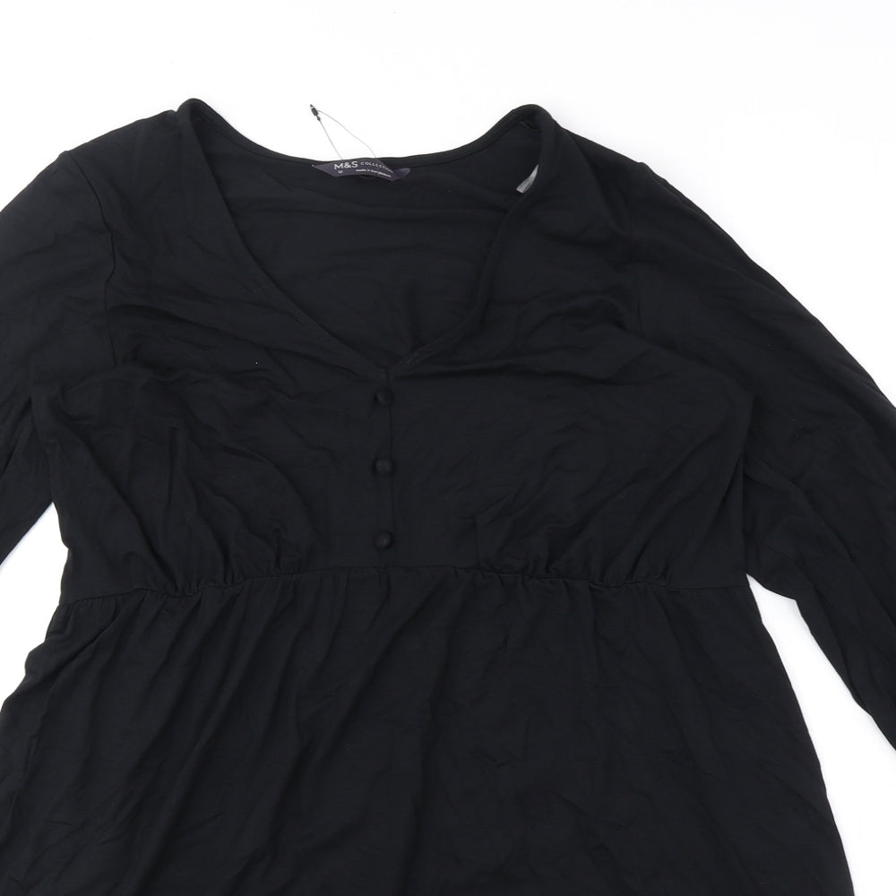 Marks and Spencer Womens Black Polyester Fit & Flare Size 12 V-Neck Pullover