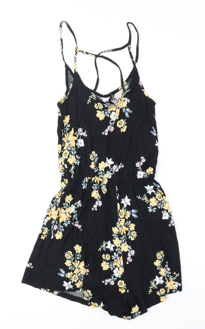Divided by H&M Womens Black Floral Polyester Playsuit One-Piece Size 2XS Pullover