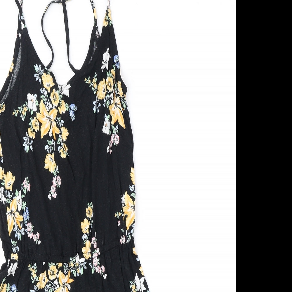 Divided by H&M Womens Black Floral Polyester Playsuit One-Piece Size 2XS Pullover