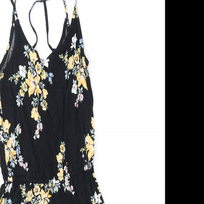 Divided by H&M Womens Black Floral Polyester Playsuit One-Piece Size 2XS Pullover