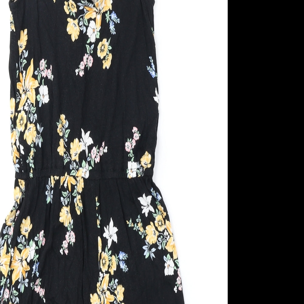 Divided by H&M Womens Black Floral Polyester Playsuit One-Piece Size 2XS Pullover