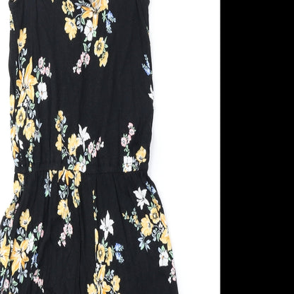 Divided by H&M Womens Black Floral Polyester Playsuit One-Piece Size 2XS Pullover