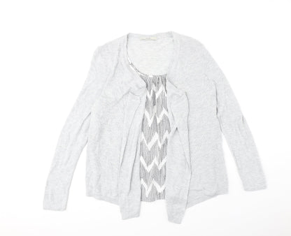 George Womens Grey Geometric Nylon Basic Blouse Size 10 Scoop Neck - Waterfall Twin Set