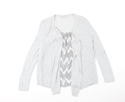 George Womens Grey Geometric Nylon Basic Blouse Size 10 Scoop Neck - Waterfall Twin Set