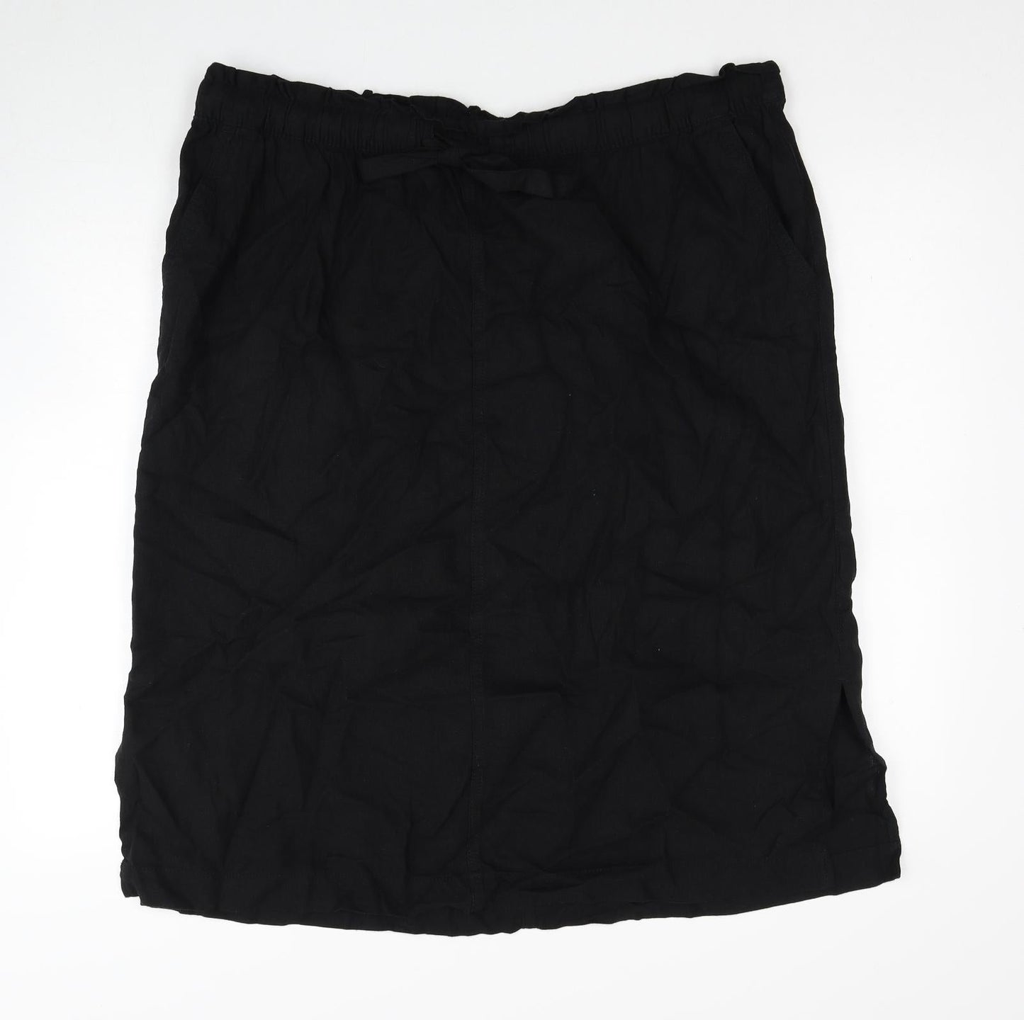 Marks and Spencer Womens Black Linen A-Line Skirt Size 24 Drawstring