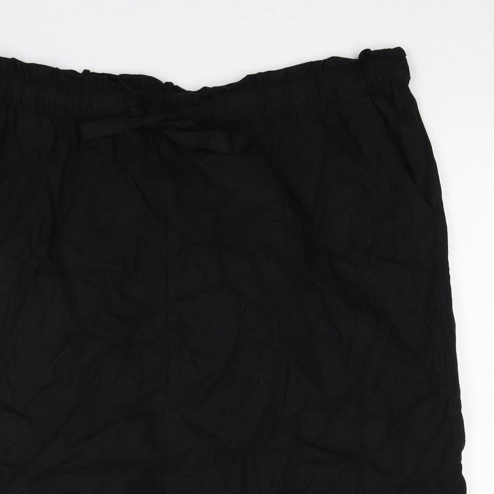 Marks and Spencer Womens Black Linen A-Line Skirt Size 24 Drawstring