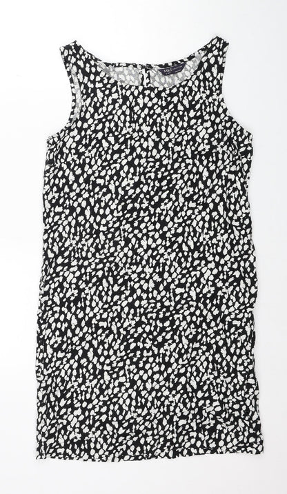 Marks and Spencer Womens Black Geometric Linen A-Line Size 6 Round Neck Button