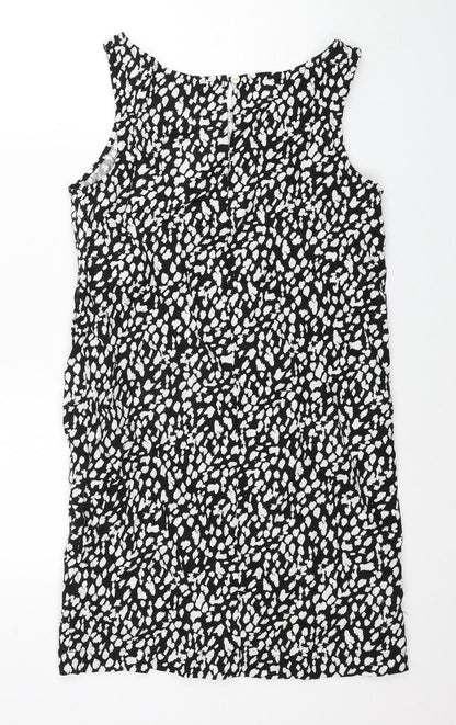 Marks and Spencer Womens Black Geometric Linen A-Line Size 6 Round Neck Button