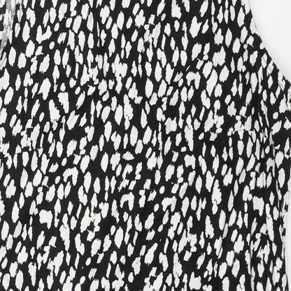 Marks and Spencer Womens Black Geometric Linen A-Line Size 6 Round Neck Button