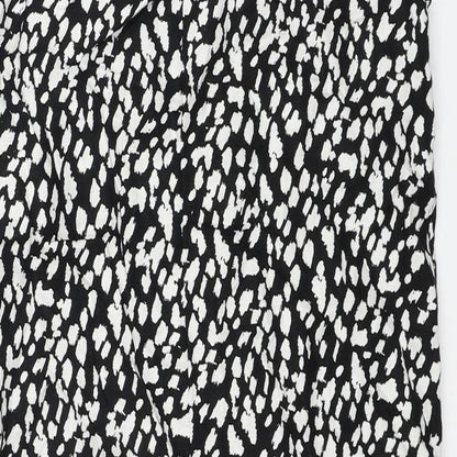 Marks and Spencer Womens Black Geometric Linen A-Line Size 6 Round Neck Button