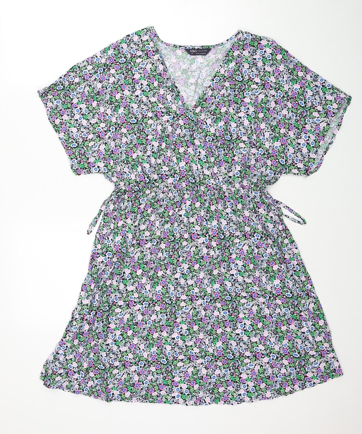 Marks and Spencer Womens Multicoloured Floral Viscose A-Line Size 10 V-Neck Pullover