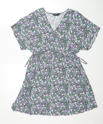 Marks and Spencer Womens Multicoloured Floral Viscose A-Line Size 10 V-Neck Pullover