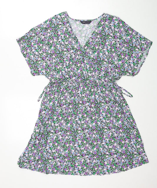 Marks and Spencer Womens Multicoloured Floral Viscose A-Line Size 10 V-Neck Pullover