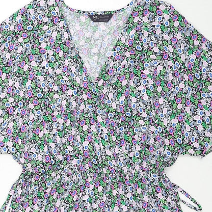 Marks and Spencer Womens Multicoloured Floral Viscose A-Line Size 10 V-Neck Pullover