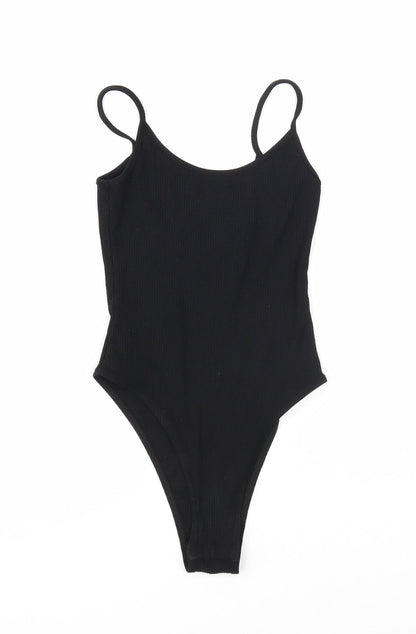 SheIn Womens Black Viscose Bodysuit One-Piece Size XS Snap