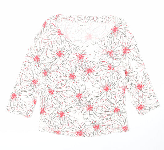Minuet Womens White Floral Viscose Basic Blouse Size 12 Round Neck