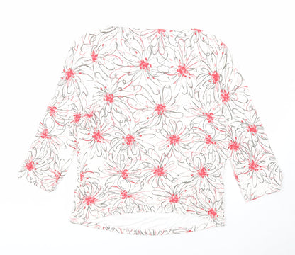 Minuet Womens White Floral Viscose Basic Blouse Size 12 Round Neck