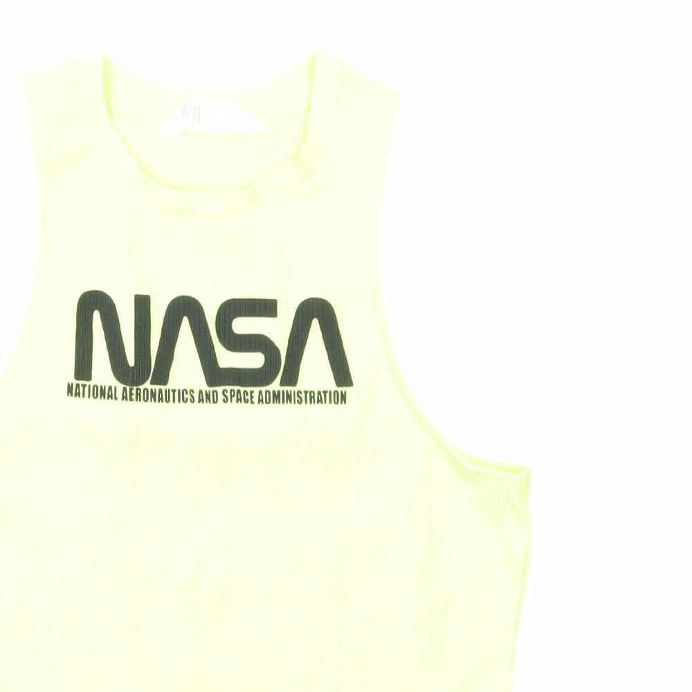 H&M Girls Yellow Cotton Basic Tank Size 14 Years Round Neck Pullover - NASA