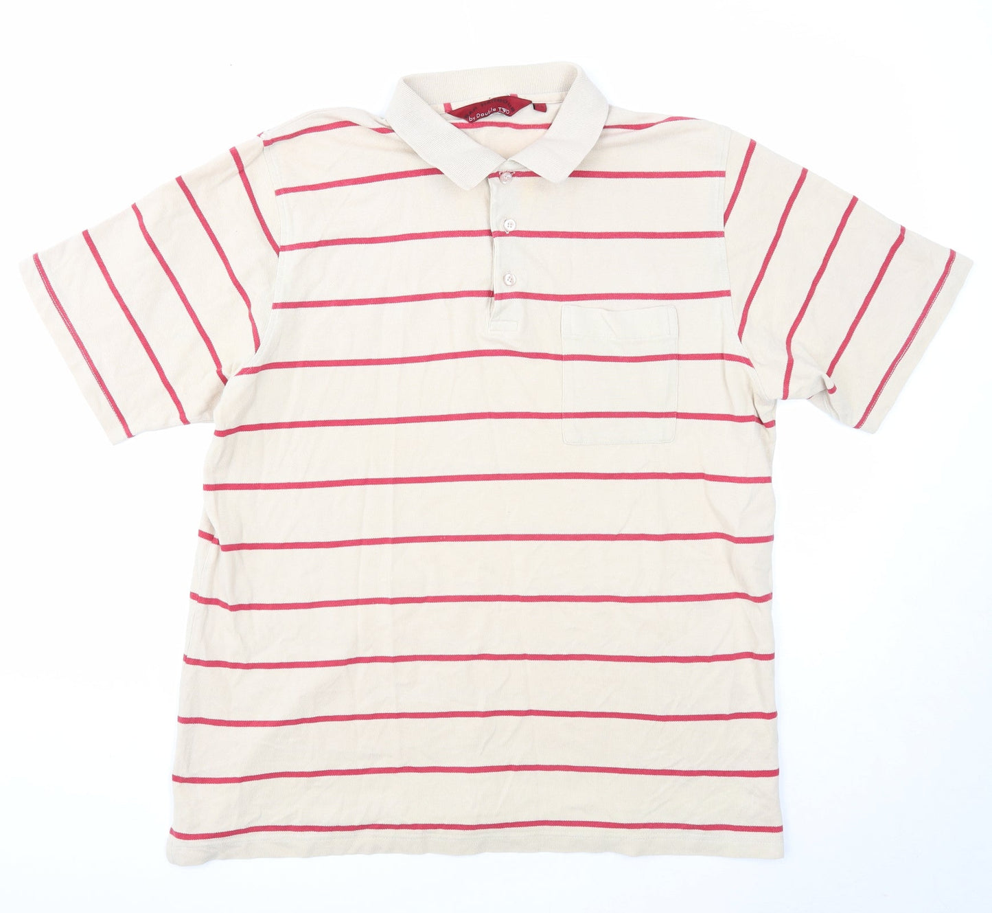 Bar Harbour Mens Beige Striped Cotton Polo Size XL Collared Button