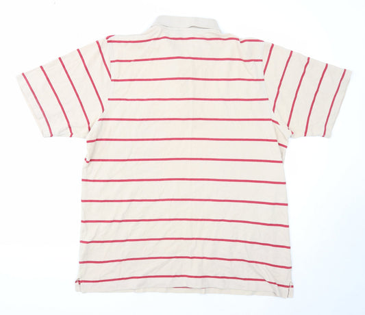 Bar Harbour Mens Beige Striped Cotton Polo Size XL Collared Button
