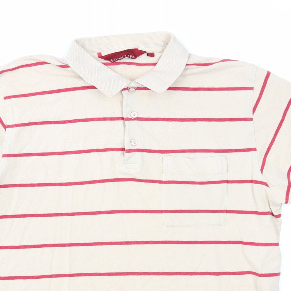 Bar Harbour Mens Beige Striped Cotton Polo Size XL Collared Button