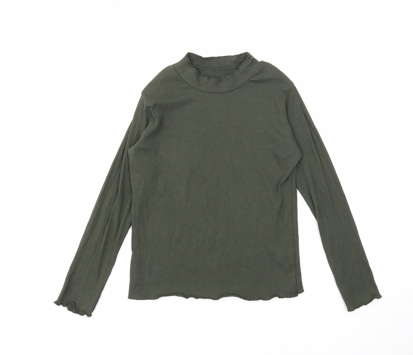 Primark Girls Green Cotton Basic T-Shirt Size 9-10 Years Mock Neck Pullover - Ribbed