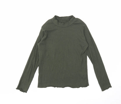 Primark Girls Green Cotton Basic T-Shirt Size 9-10 Years Mock Neck Pullover - Ribbed