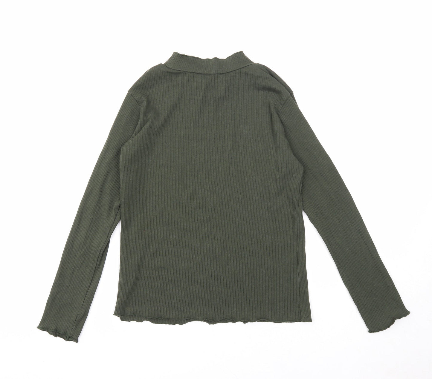 Primark Girls Green Cotton Basic T-Shirt Size 9-10 Years Mock Neck Pullover - Ribbed