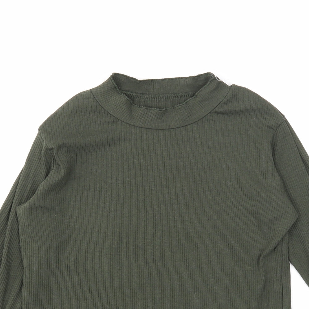 Primark Girls Green Cotton Basic T-Shirt Size 9-10 Years Mock Neck Pullover - Ribbed