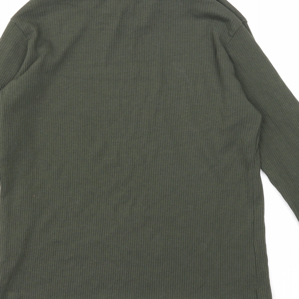 Primark Girls Green Cotton Basic T-Shirt Size 9-10 Years Mock Neck Pullover - Ribbed