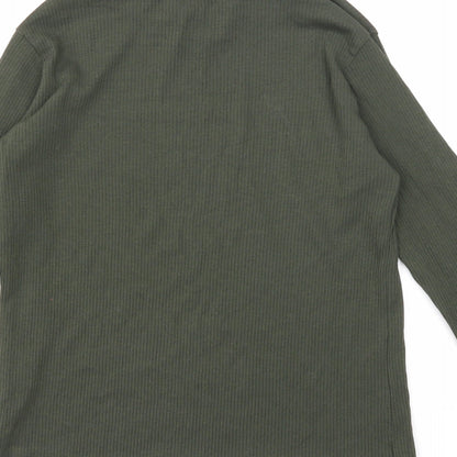 Primark Girls Green Cotton Basic T-Shirt Size 9-10 Years Mock Neck Pullover - Ribbed