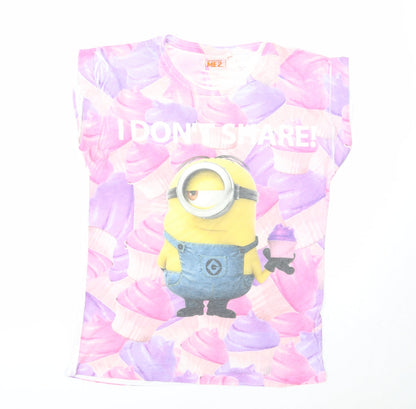 Young Dimension Girls Multicoloured Geometric Polyester Pullover T-Shirt Size 12-13 Years Round Neck Pullover - Minion