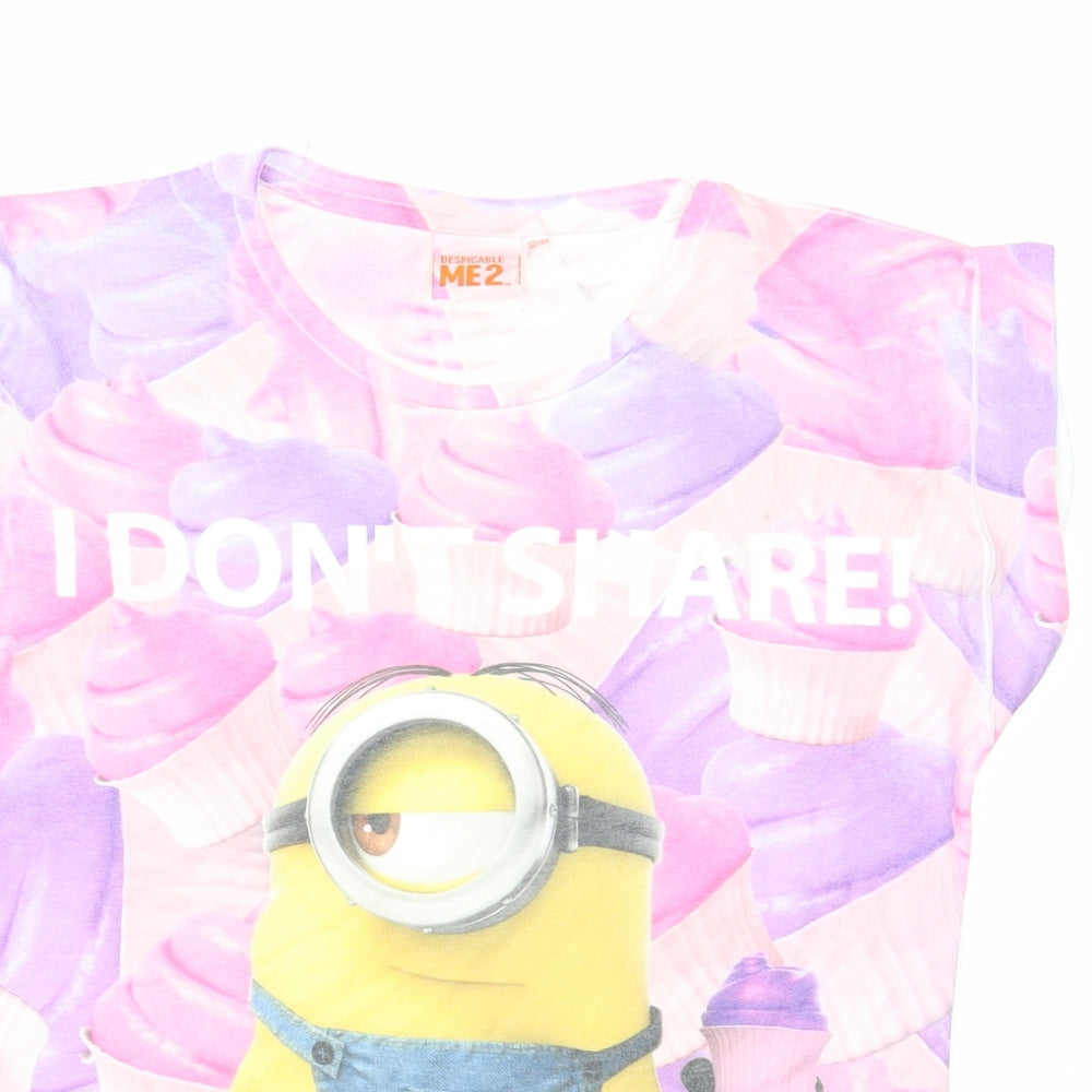 Young Dimension Girls Multicoloured Geometric Polyester Pullover T-Shirt Size 12-13 Years Round Neck Pullover - Minion