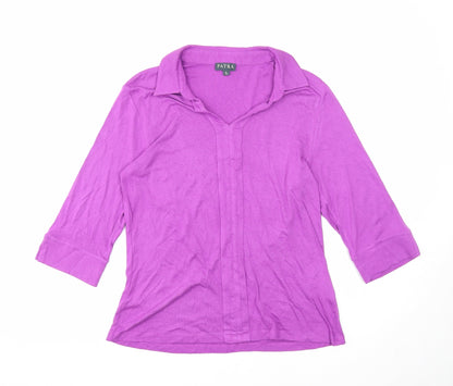 Patra Womens Purple Bamboo Basic Blouse Size L Collared