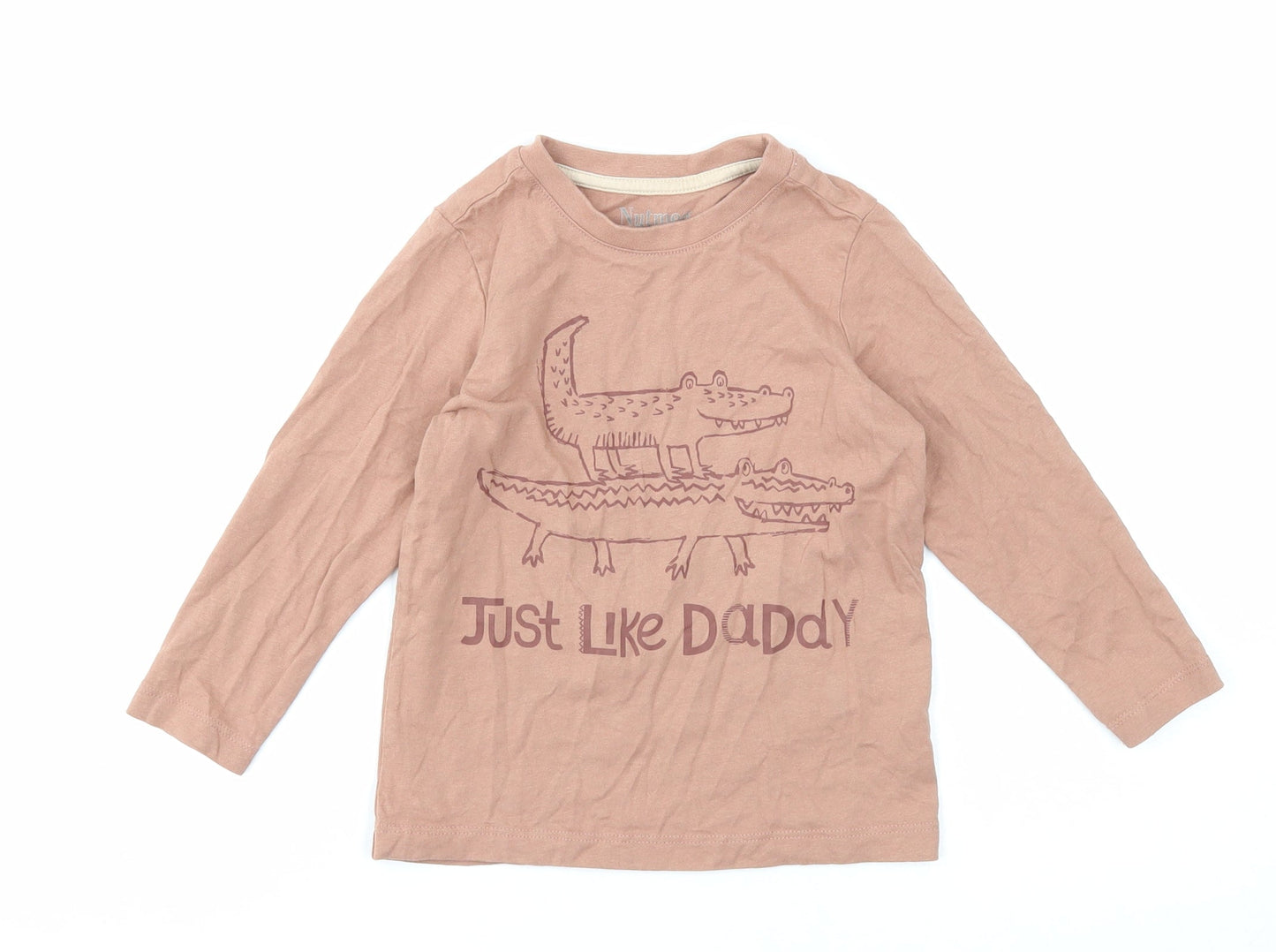 Nutmeg Girls Beige Cotton Pullover T-Shirt Size 3-4 Years Round Neck Pullover - Just Like Daddy